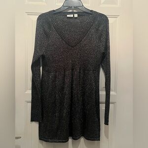 Cato Black/Silver Long Sleeve Tunic Top with Empire Waist